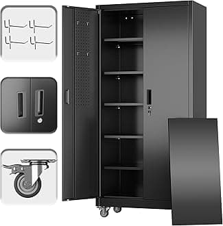 SUXXAN Garage Storage Cabinet with Wheels Pegboard and 5 Adjustable Shelves, 71'' x 32'' x 16''Metal Lockable Cabinet with Magnetic Doors,Tool Storage,Home Office Garage,Gym,School (Black)