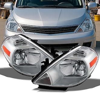 AKKON - For 2007-2012 Nissan Versa Amber Chrome Bezel OE Replacement Headlights Driver/Passenger Head Lamps Pair