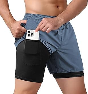 Men's 2 in 1 Athletic Quick Dry Shorts,Running Lightweight,Sweat Wicking Gym Workout Elastic Short