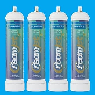CreamJet 640g Nitrous Oxide Whipped Cream Chargers Food Grade 0.95L N2O Nitrous Tank Equivalent to 80 Cream Capsules Nos Gas Cylinder with Free Nozzle (Natural Flavor, 4 Cylinders)