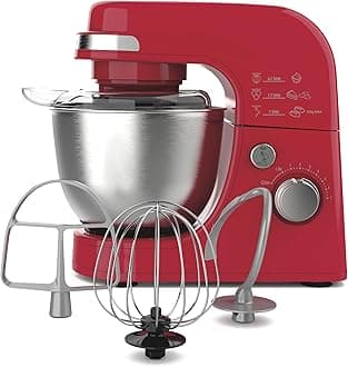 Electric Stand Mixer, 4 Quarts, Dough Hook, Flat Beater Attachments, Splash Guard 7 Speeds with Whisk, Red
