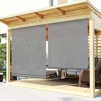 TANG Exterior Roller Shade Blinds Roll up Shade Privacy Screen for Patio Deck Porch Pergola Gazebo Balcony Backyard or Other Outdoor Spaces Light Filtering Block 90% UV Rays 6'W x 14'L Light Grey