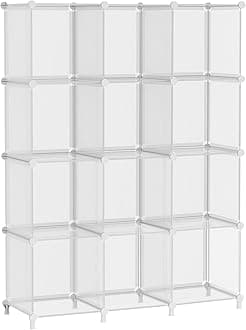 AWTATOS Cube Storage Organizer, 12 Cube Shelves Bookshelf, Closet Organizers and Storage, DIY Stackable Plastic Clothes Organizer Shelving for Bedroom, Home Office, Transparent Twill