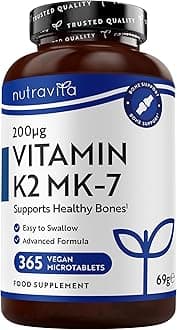 Vitamin K2 MK 7 200mcg - 1 Year Supply - 365 Vegan Micro Tablets (Not Capsules) - Supports Maintenance of Normal Bones - High Strength Menaquinone MK7 - Made in The UK