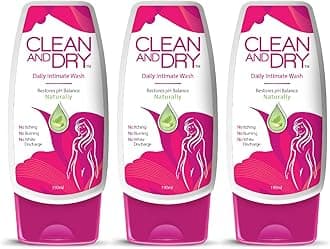 CLEAN & DRY| Daily intimate wash| Hygiene for Women, l Wash, Smooths Skin | Anti-Bacterial and prevents infections | Restores pH Balanace| No itching, Burning, white Discharge| 190ml pack of 3
