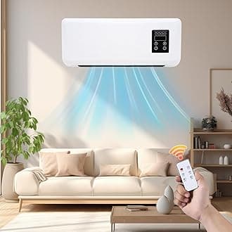 2 In 1 Wall Mounted Air Curtain Fan, Bladeless Wall Mount Fan Oscillating,Portable AC Fan With Remote, Split AC/Heating System for Bedroom, Home Office, Apartment (white)