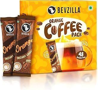 Bevzilla 48 Instant Coffee Powder Sachets (Orange) - 96 Grams | Makes 48 Cups|Arabica Coffee| Easy To Carry| Best For Espresso, Latte, Cappuccino|Enjoy Hot & Cold Coffee
