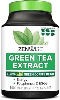 Zenwise Health Green Tea Extract with EGCG & Green Coffee Bean - Antioxidant & Immune Supplement –Metabolism Support + Heart & Brain Health+Memory Boost - 120 Count