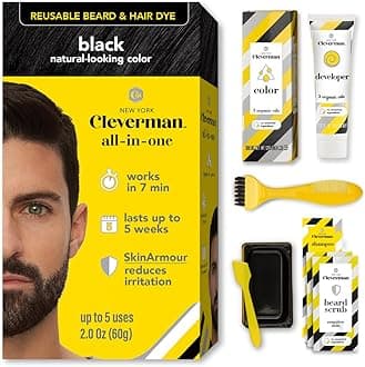 Cleverman Hair & Beard Dye Kit for Men, All-in-One Reusable Mens Hair Color, Natural Gray Coverage, Ammonia-Free Beard Mustache Dye for Men (Black)