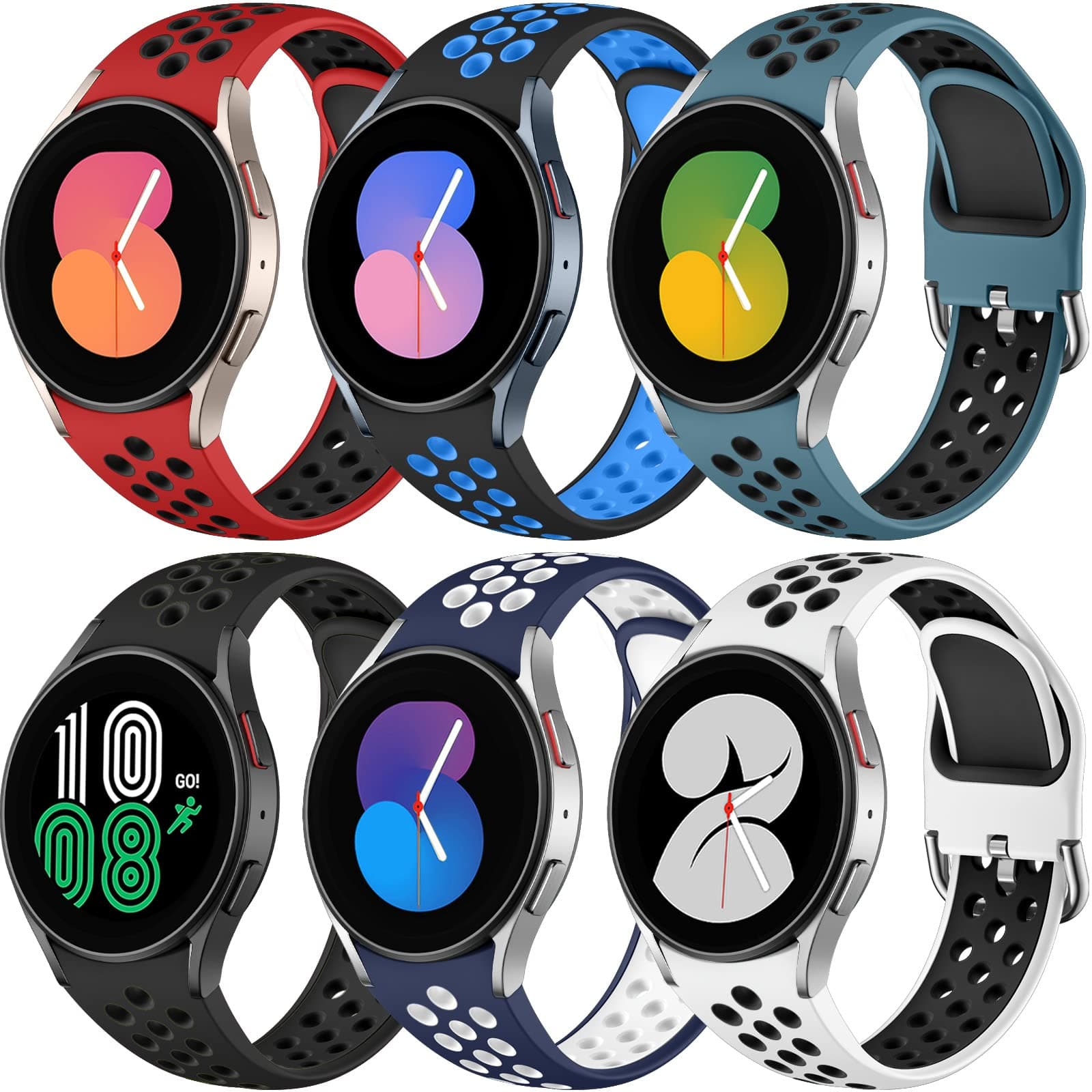 6 PACK No Gap Bands for Samsung Galaxy  Watch 7/6/5/4/Watch 5 Pro/4 Classic
