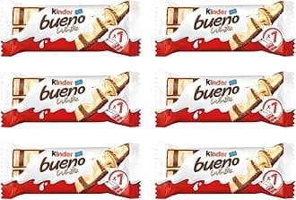 Kinder Bueno White Chocolate With Crunchy Hazelnut Pieces Perfect Balance of sweetness Creamy And Delicious Each 39gm (Pack Of 6)