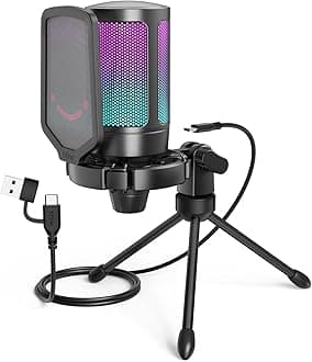 Gaming USB Microphone for PC PS5, RGB Condenser Microphone with Tap-to-Mute Button, Shock Mount, Pop Filter, Gain Control for Streaming Podcast Discord Twitch- AmpliGame