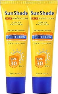 Leeford SunShade Sunscreen Lotion SPF 30 PA+++ | Ultra Light, Non-Greasy, No White Cast Sun screen for Men & Women for Face & Body, Water Resistant Sun Block for All Skin Types 50ml Each (Pack of 2)