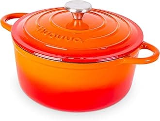 Enamelled Cast Iron Dutch Oven Pot with Lid – 5 Quart Casserole Dish – Ceramic Dutch Oven for Bread Baking, Roasting, Braising & Stews – Oven Safe up to 500°F – 24cm Orange