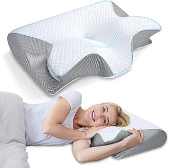 HOMCA Memory Foam Cervical Pillow, 2 in 1 Ergonomic Contour Orthopedic Pillow for Neck Pain, Contoured Support Pillows for Side Back Stomach Sleepers