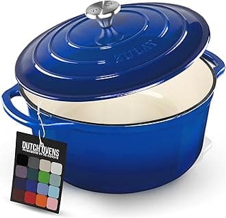 Zulay Kitchen 6 Quart Enameled Cast Iron Dutch Oven Pot with Lid – Premium Durability & Oven Safe up to 500°F – Heavy Duty Cookware Perfect for Bread Baking, Stews, Braising & Roasting – Blue