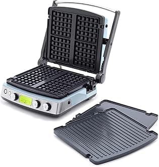 GreenPan Elite 7-in-1 Multifunctional Contact Grill & Griddle, Healthy Ceramic Non-Stick Aluminum, Grill and Waffle Plates, Adjustable Umbrella and Scissors, Closed Press/Open Flat