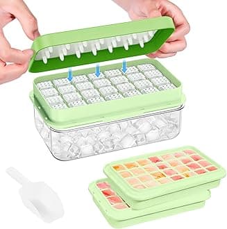 Ice Cube Tray With Lid and Bin, Ice Trays for Freezer, Flexible Ice Cube Trays, Making 56 pcs Ice Cubes, Chilling Cocktail, Whiskey, Coffee, with 2 trays, Ice Container, Scoop&Cover, BPA Free
