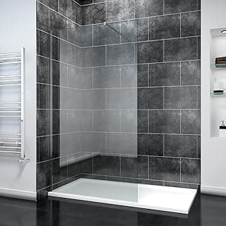 ELEGANT 1200mm Frameless Wet Room Shower Screen Panel 8mm Easy Clean Glass Walk in Shower Enclosure with 1700x800mm Tray and Support Bar
