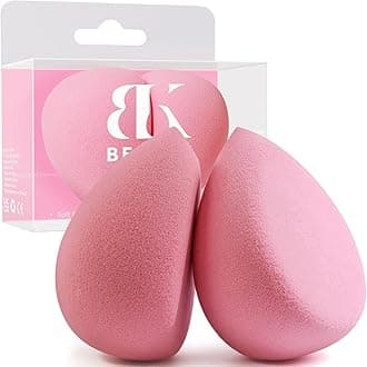BEAKEY Flat Duo Patented Makeup Sponge Set of 2, Latex Free Pink Beauty Sponge for Foundation and Powder Application, Soft Blending Sponges, Large Flat Design, BeautyTools for Makeup Lovers