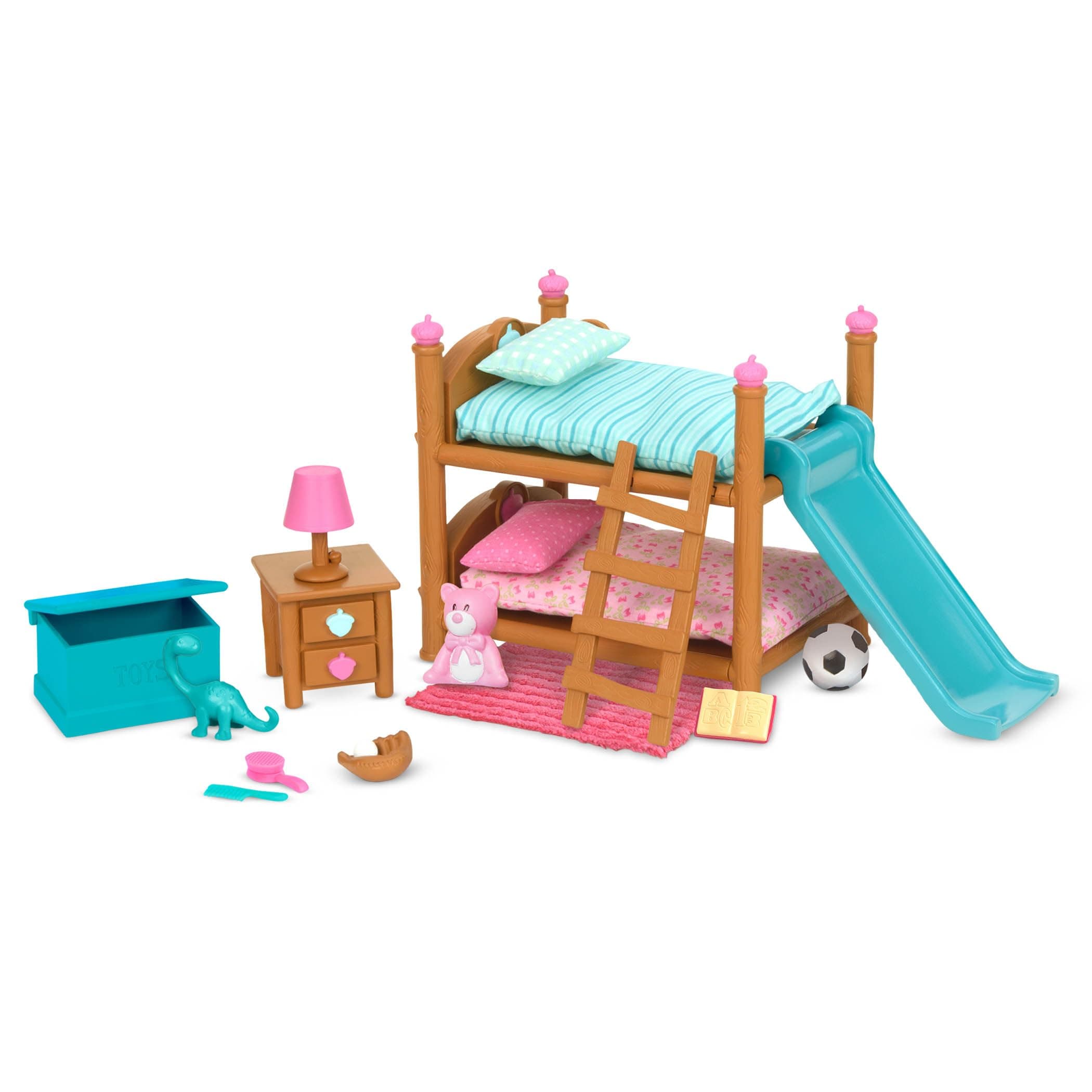 Bunk Beds Playset with Miniature Bedroom Furniture & Accessories – 18 Pieces Toy Set Includes Bed, Toys, Book & More – Fun Gift for 3+ Years