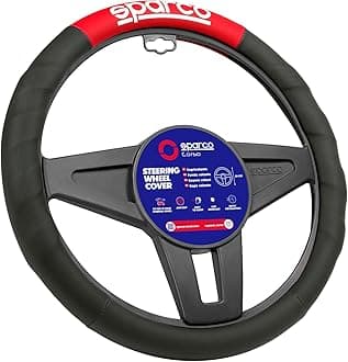 SPARCO SPC1111RS Universal Car Steering Wheel Cover, Black/Red