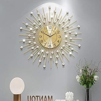 Large Wall Clocks for Living Room Decor Big Silent Wall Clock Battery Operated Non-Ticking for Bedroom Kitchen Home Decorative 24 Inches Gold Round Crystal Metal Wall Watch for Office Indoor