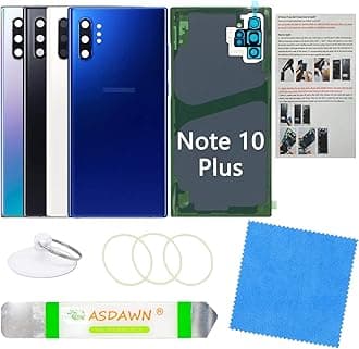 Galaxy Note 10+ Replacement Back Glass Panel Case w/Installation Manual+Pre-Installed Camera Lens+Repair Tool Kit for Samsung Galaxy Note 10 Plus SM-N975 All Carriers (Aura Blue)