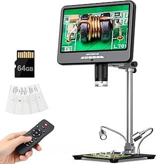 Andonstar 4K 60FPS 10.1" HDMI Digital Microscope for Soldering, 64MP 3840P UHD Video Audio Record, AD210S-Pro Electronic PCB Microscope for Adults, Error Coins, Pro Boom Arm Stand, 64GB