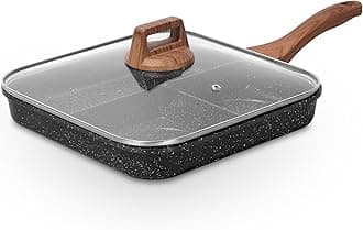 ESLITE LIFE 11 Inch Nonstick Divided Grill Pan with Lid for Indoor Cooking, Versatile 3-In-1 Induction Large Breakfast Pan for Stove Tops, PTFE & PFOA Free, Black