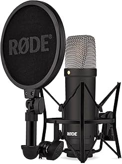 RØDE NT1 Signature Series Large-diaphragm Condenser Microphone with Shock Mount, Pop Filter and XLR Cable for Music Production, Vocal Recording, Streaming and Podcasting (Black)