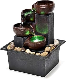 Tabletop Water Fountain-Water Fall Fountains-Indoor Desktop Fountain with Audible Calming Waterfall Sounds for Feng Shui Effect-Cascading LED Color Lighting