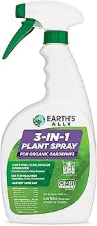 Earth's Ally 3-in-1 Plant Spray for Pests and Disease - Organic Insecticide, Fungicide and Spider Mite Control - OMRI Listed Indoor Outdoor Garden Spray - Safe for Pollinators, Kids and Pets - 24 oz