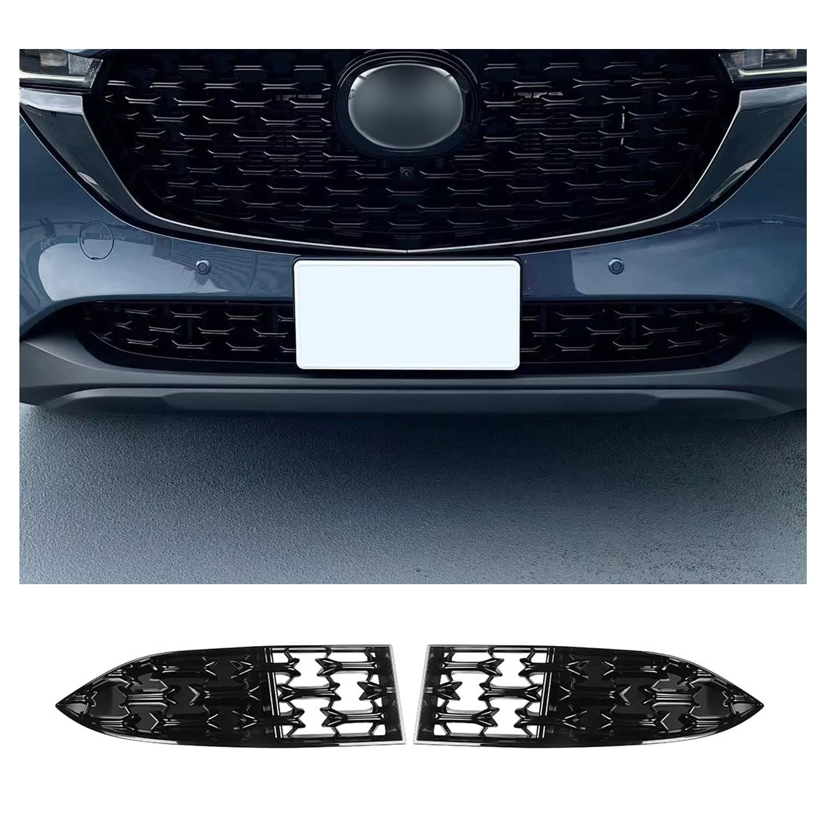 2024 2025 2026 CX-5 Front Grill Mesh Inserts Trims Front Grille Guard Compatible with 2022-2025 2026 Mazda CX-5 Car Exterior Accessories ABS Material 2024 2025 CX-5 Accessories(2PCS)