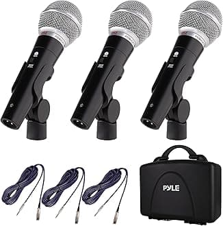 Pyle 3 Piece Professional Dynamic Microphone Kit Cardioid Unidirectional Vocal Handheld MIC with Hard Carry Case & Bag, Holder/Clip & 26ft XLR Audio Cable to 1/4'' Audio Connection (PDMICKT34),Black