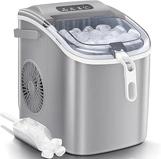 Antarctic Star Ice Maker Machine Countertop,Portable Automatic 9 Ice Cubes Ready in 8 Minutes,Makes 26 lbs of Ice per 24 Hours,Self-Clean,See-Through Lid for Home/Bar/Party (Stainless Steel)