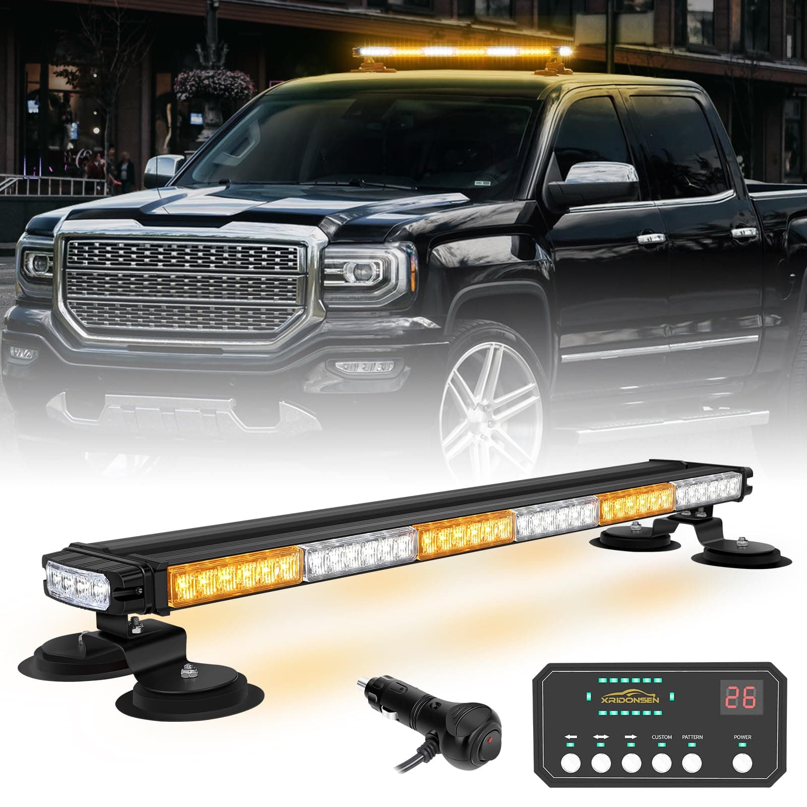 28.4" 80 LED Roof Top Strobe Light Bar Amber White Emergency Warning Hazard Safety Double Side Traffic Advisor Lights w/Controller Magnetic Base for Plow Trucks Construction Vehicles Wrecker