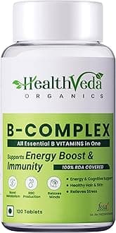 Health Veda Organics Vitamin B-Complex Supplement - 100% RDA for B Vitamins with B1, B2, B3, B5, B6, B7, B9 & Vitamin B12 | For Both Men and Women - 120 Vegan Tablets