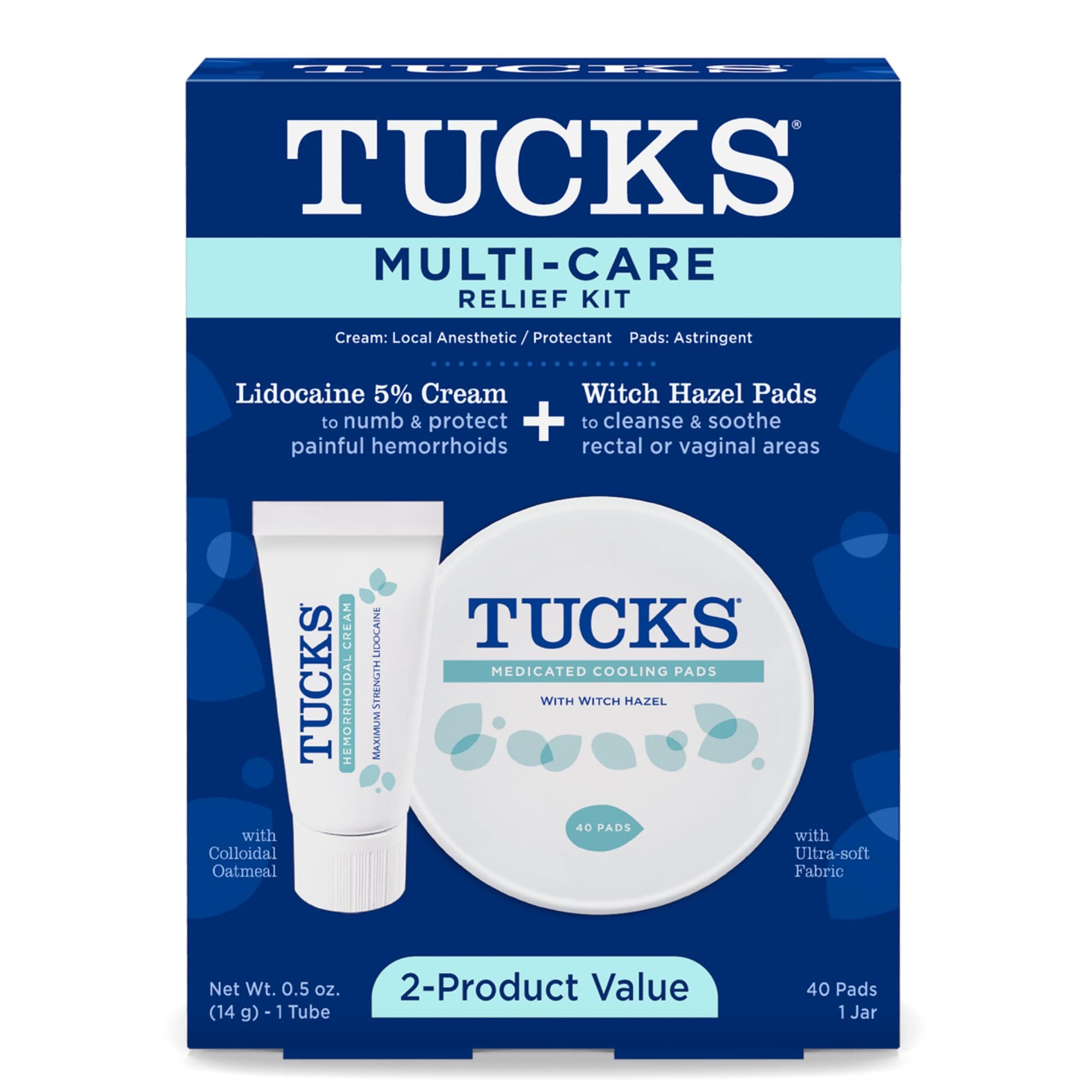 Multi-Care Relief Kit - 40Ct Witch Hazel Pads & 0.5oz Lidocaine Cream