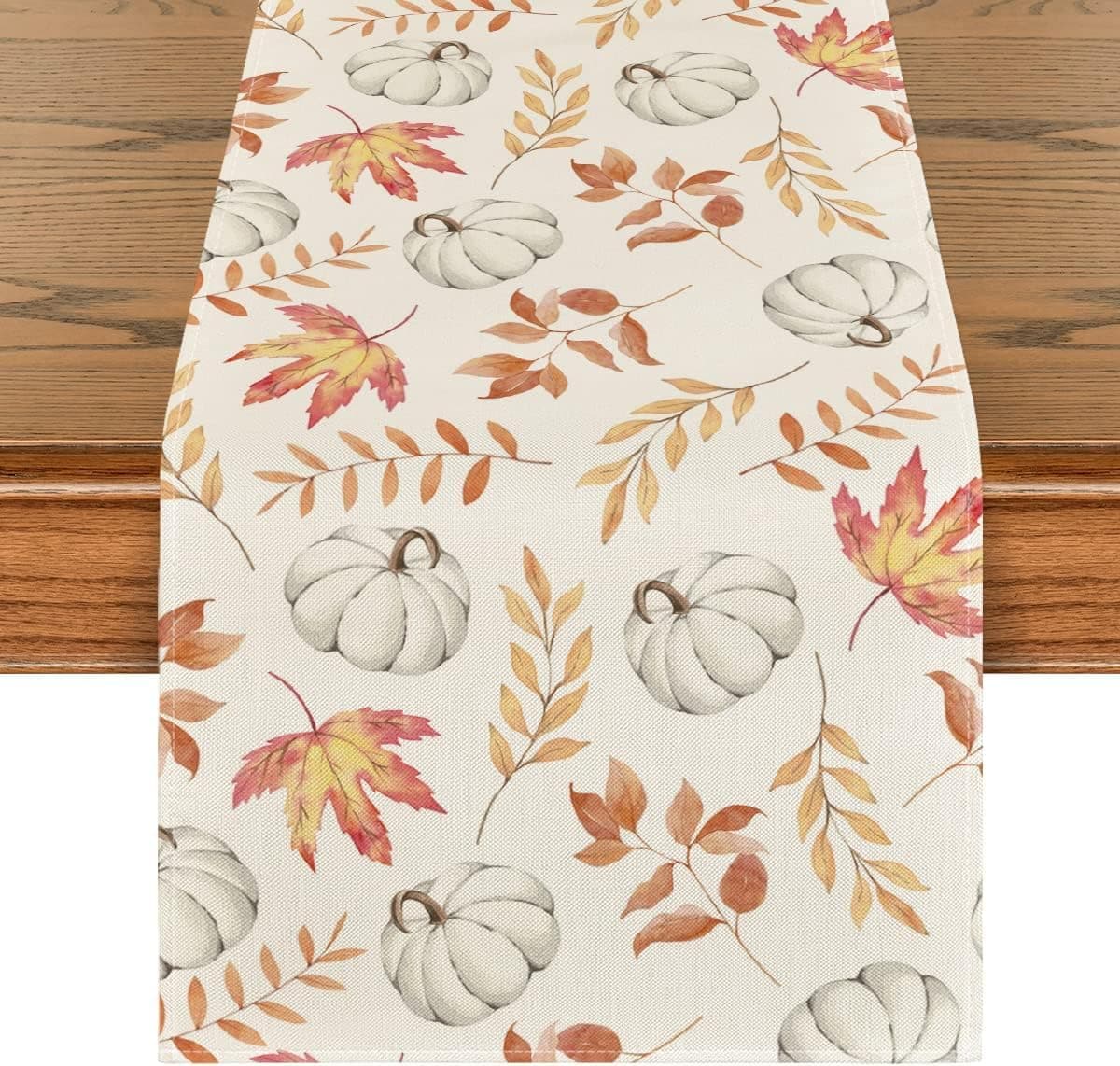 ABIN Orange Pumpkin Fall Table Runner, Farmhouse Autumn Maple Leaf Thanksgiving Table Runner for Holiday Kitchen Dining Indoor Home Parties Decor 33*183cm