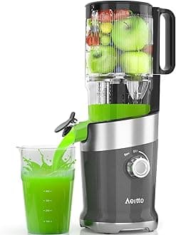 Aeitto Cold Press Juicer with 4.9" Extra Large Feed Chute, High Juice Yield, Self Feeding, Easy to Clean,Grey
