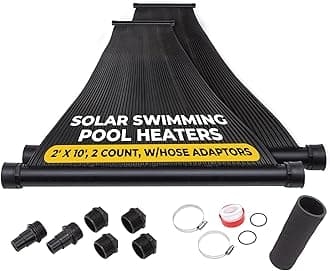 SunQuest Solar Pool Heater Panels - 2 (2ft x 10ft) Collectors w/Hose Adaptors - Solar Water Heater for Above Ground & Inground Pools - DIY-Tube on Web Design Panel-Polypropylene UV Resistant
