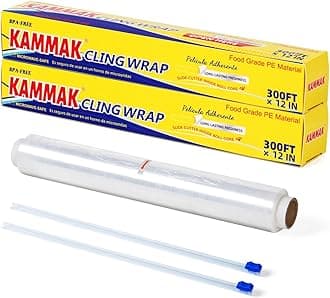 Plastic Wrap with Slide Cutter Food Cling Wrap 12 Inch Kitchen Cling Film BPA-Free Microwave-Safe 300 Ft Roll Food Service Film Quick Cut for Restaurant (2 Pack)