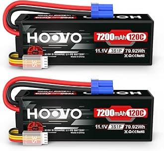 HOOVO 11.1V 120C 7200mAh 3S Lipo Battery Hard Case with EC5 Connector Compatible for RC Car Truck Buggy RC Boat Tracxas LOSI Associated Racing Hobby RC Airplane UAV Drone (2 Packs)