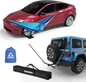 Tire Mount Hammock Stand - Fits Vehicle Tire & 2in Hitch Receiver - Includes Parachute Nylon Hammock & Storage Bag - for Camping, Outdoor, Travel (350lbs Weight Capacity) - 2025 New
