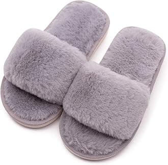 techcity Boys Girls Fuzzy House Slippers Cute Comfy Faux Fur Slip On Fluffy Plush Open Toe Home Slides for Kids Indoor Outdoor Warm Shoes