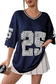 - Jersey Shirts for Women Y2k Graphic Number Oversized Tees V Neck Half Sleeve Cute Soccer Streetwear T Shirt Tops