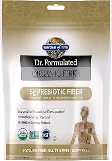 Garden of Life Dr. Formulated Organic Fiber Powder, Unflavored, Prebiotic Superfood Fiber Supplement, Constipation Relief, Psyllium Free, 32 Servings