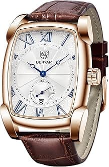 BENYAR Men's Classic Waterproof Rectangular Design Classic Business Leather Strap Watch