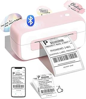 Shipping Label Printer- Bluetooth Thermal Label Printer 4x6 for Small Business, Compatible with iPhone Android Windows Mac, Fast Inkless Printing for Amazon Shopify USPS FedEx - Pink